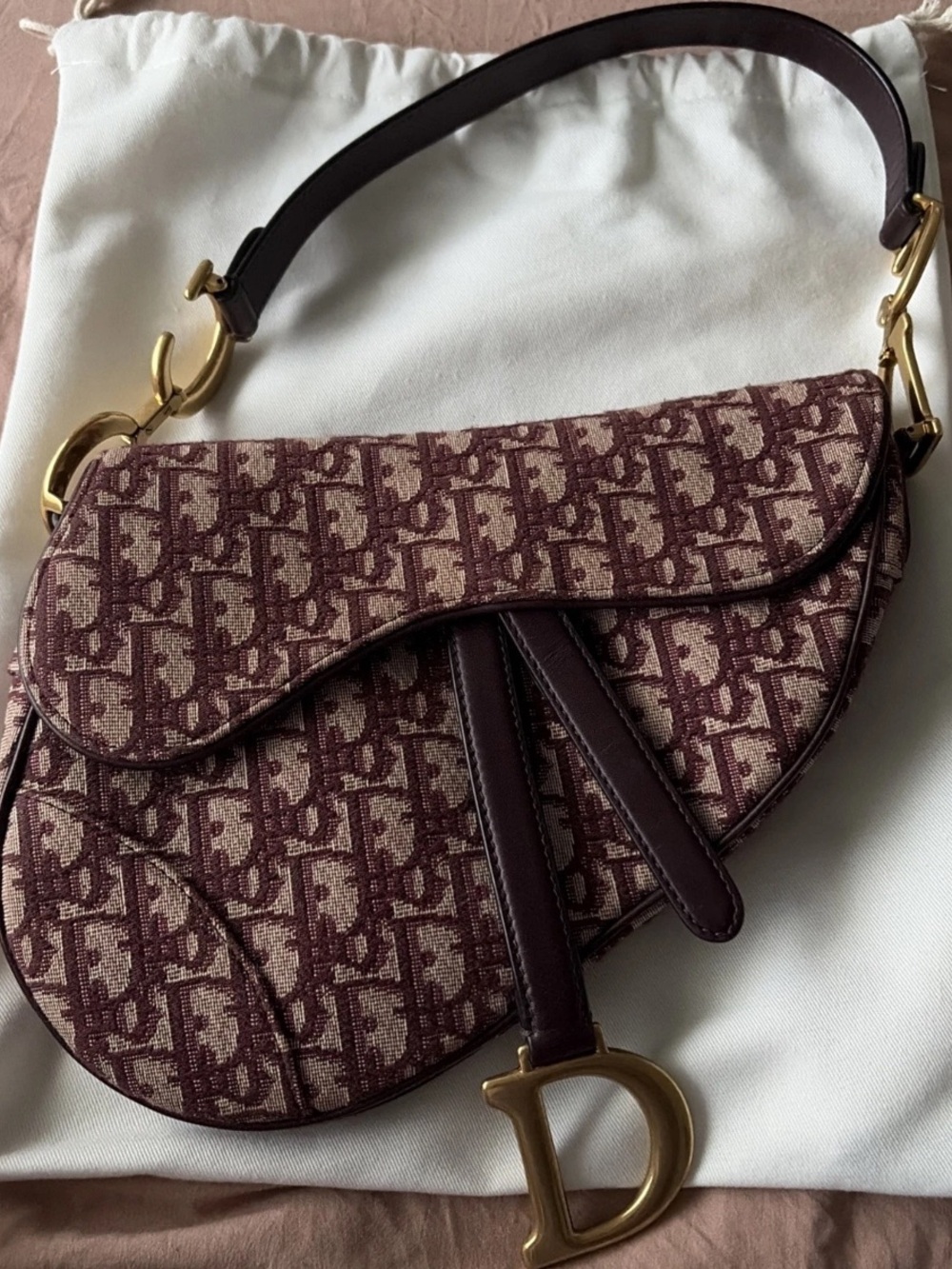 Dior Burgundy Monogram Saddle Bag with Gold Hardware 2018